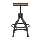 Set of 2 Tormo Adjustable Metal & Distressed Wood Barstool Black - Powell: Swivel, Round Seat, Industrial Design