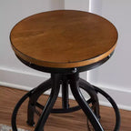 Set of 2 Tormo Adjustable Metal & Distressed Wood Barstool Black - Powell: Swivel, Round Seat, Industrial Design