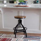 Set of 2 Tormo Adjustable Metal & Distressed Wood Barstool Black - Powell: Swivel, Round Seat, Industrial Design