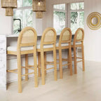Nathan James Bailey Curved Back Counter Height Barstool Natural Wood Oak Rattan Cream Boucle: Upholstered, 300lb Capacity