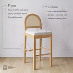 Nathan James Bailey Curved Back Counter Height Barstool Natural Wood Oak Rattan Cream Boucle: Upholstered, 300lb Capacity
