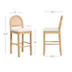 Nathan James Bailey Curved Back Counter Height Barstool Natural Wood Oak Rattan Cream Boucle: Upholstered, 300lb Capacity
