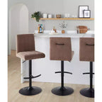 LumiSource Set of 2 Hank Adjustable Barstools Black Metal/Brown Fabric