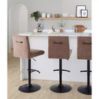 LumiSource Set of 2 Hank Adjustable Barstools Black Metal/Brown Fabric