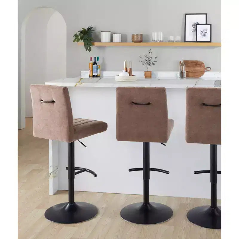 LumiSource Set of 2 Hank Adjustable Barstools Black Metal/Brown Fabric