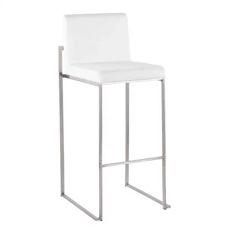 LumiSource Set of 3 Fuji High Back Barstools Stainless Steel/White Velvet