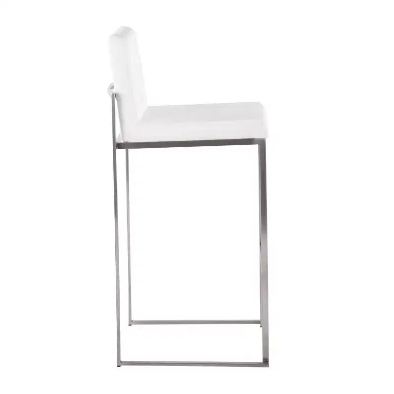 LumiSource Set of 3 Fuji High Back Barstools Stainless Steel/White Velvet