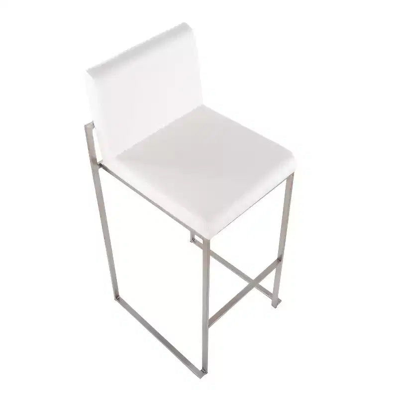 LumiSource Set of 3 Fuji High Back Barstools Stainless Steel/White Velvet