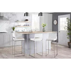 LumiSource Set of 3 Fuji High Back Barstools Stainless Steel/White Velvet