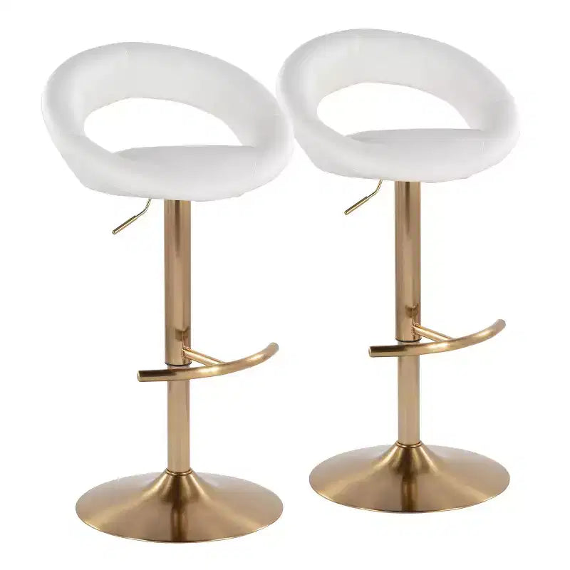 LumiSource Set of 2 Posh Adjustable Barstools Gold/White PU