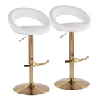 LumiSource Set of 2 Posh Adjustable Barstools Gold/White PU