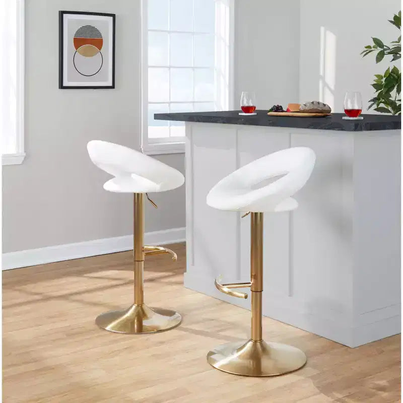 LumiSource Set di 2 Sgabelli da Bar Regolabili Posh Oro/PU Bianco