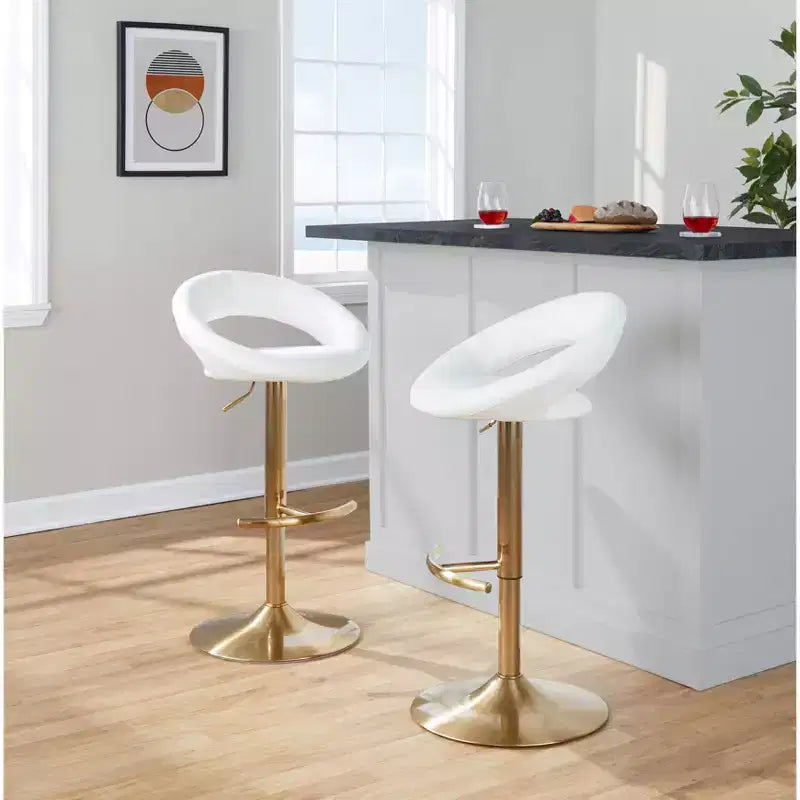 LumiSource Set di 2 Sgabelli da Bar Regolabili Posh Oro/PU Bianco