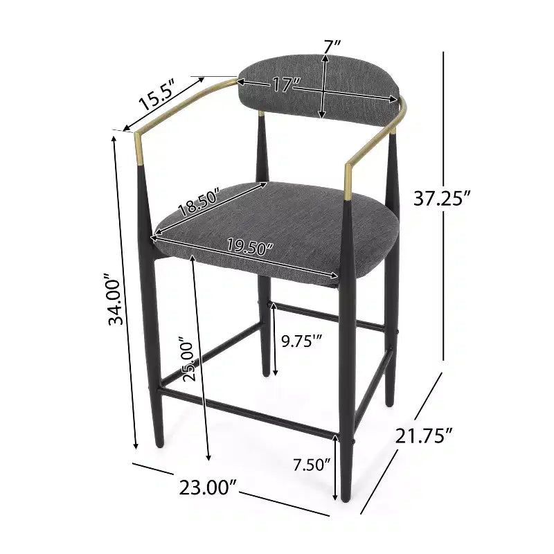 Christopher Knight Home Set of 2 25" Elmore Counter Height Barstools Charcoal/Black/Gold