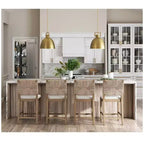 Nathan James Set di 4 Sgabelli da Bar Altezza Contatore Beacon in Erba Marina Bouclé Crema