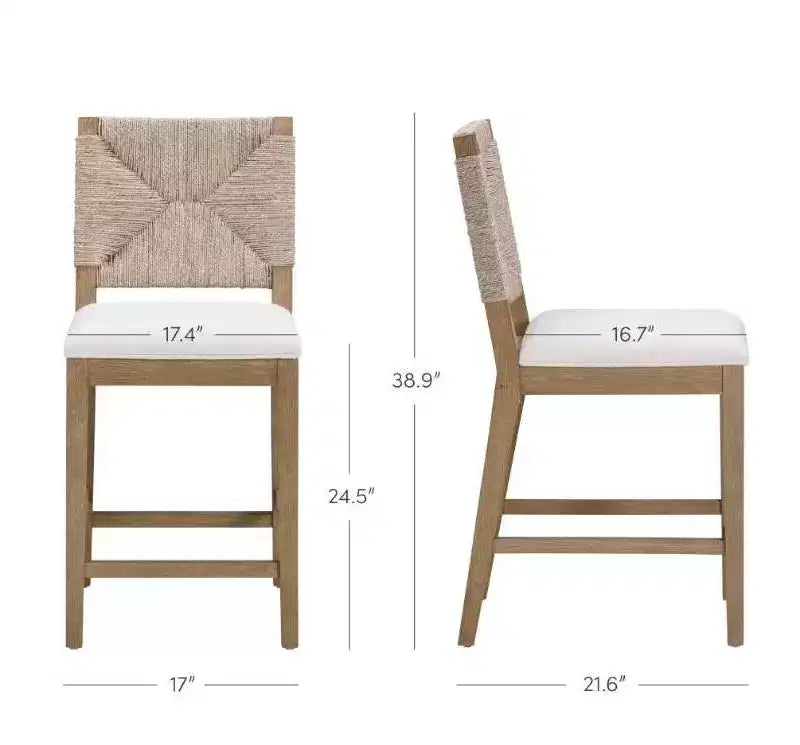 Nathan James Set of 4 Beacon Seagrass Counter Height Barstools Cream Boucle