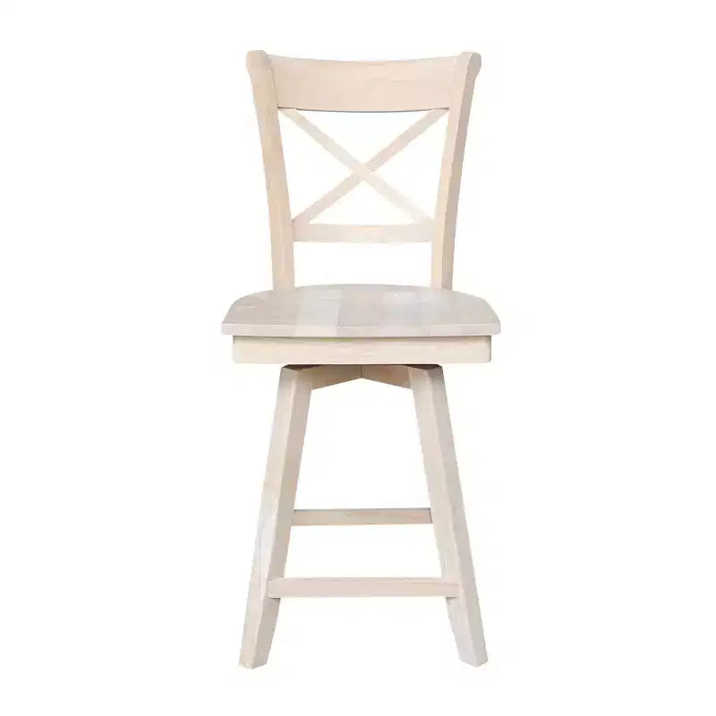 Charlotte Counter Height Barstool with Swivel and Auto Return Unfinished - International Concepts: Wood Frame, X-Back Design, Spot Clean