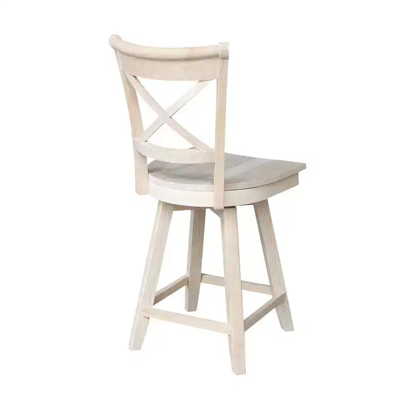 Charlotte Counter Height Barstool with Swivel and Auto Return Unfinished - International Concepts: Wood Frame, X-Back Design, Spot Clean