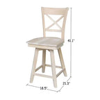 Charlotte Counter Height Barstool with Swivel and Auto Return Unfinished - International Concepts: Wood Frame, X-Back Design, Spot Clean