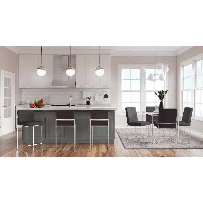 LumiSource Set of 3 Fuji High Back Counter Height Barstools Stainless Steel/Black PU