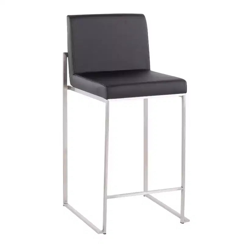 LumiSource Set of 3 Fuji High Back Counter Height Barstools Stainless Steel/Black PU