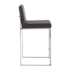 LumiSource Set of 3 Fuji High Back Counter Height Barstools Stainless Steel/Black PU