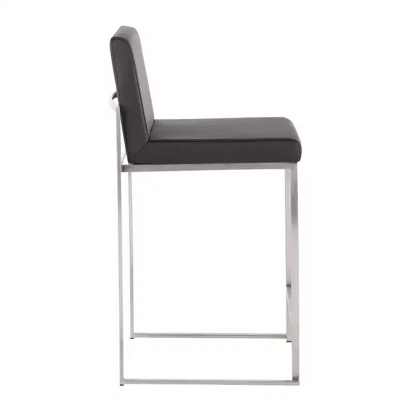 LumiSource Set of 3 Fuji High Back Counter Height Barstools Stainless Steel/Black PU