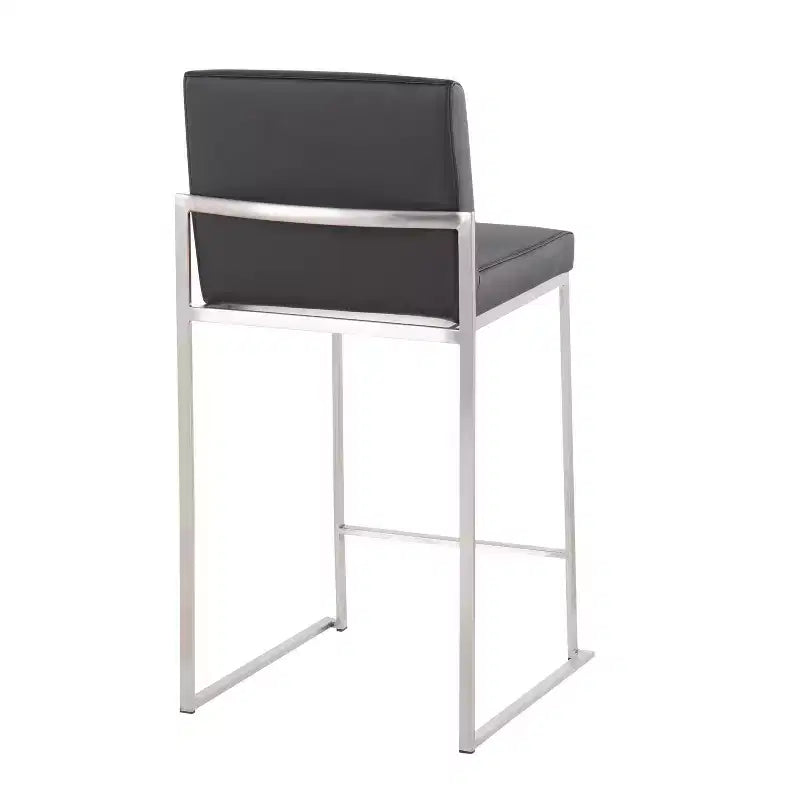 LumiSource Set of 3 Fuji High Back Counter Height Barstools Stainless Steel/Black PU