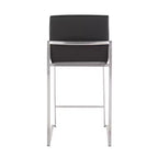 LumiSource Set of 3 Fuji High Back Counter Height Barstools Stainless Steel/Black PU