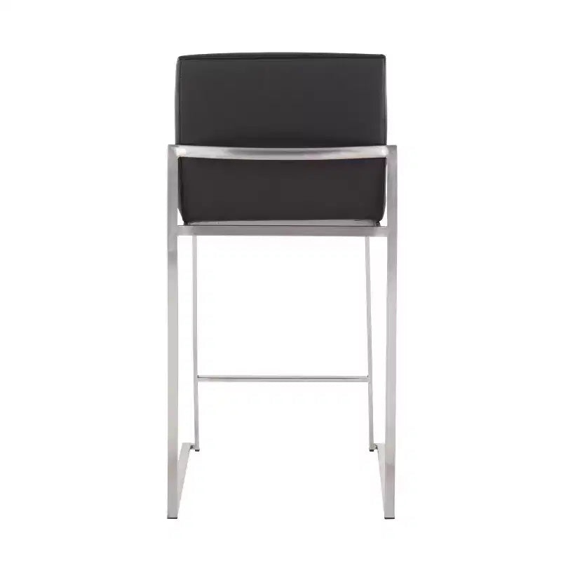 LumiSource Set of 3 Fuji High Back Counter Height Barstools Stainless Steel/Black PU