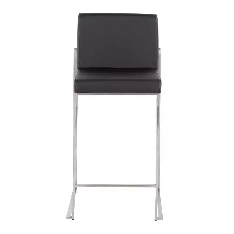 LumiSource Set of 3 Fuji High Back Counter Height Barstools Stainless Steel/Black PU