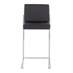 LumiSource Set of 3 Fuji High Back Counter Height Barstools Stainless Steel/Black PU