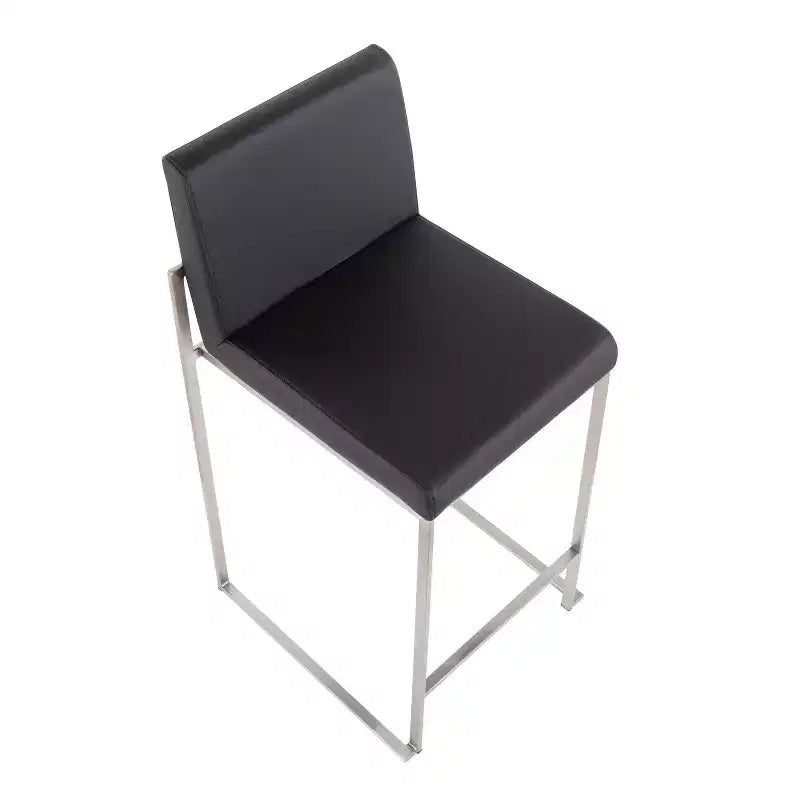 LumiSource Set of 3 Fuji High Back Counter Height Barstools Stainless Steel/Black PU