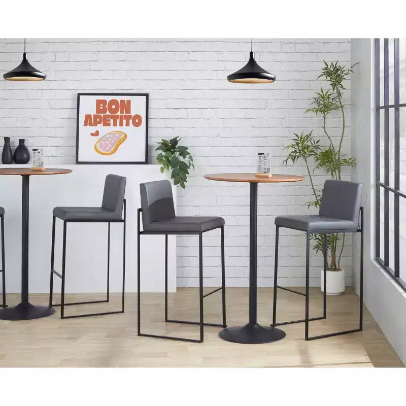 LumiSource Set of 3 Fuji High Back Barstools Black Steel/Gray PU
