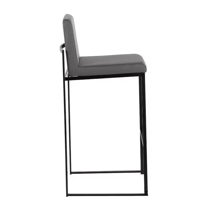 LumiSource Set of 3 Fuji High Back Barstools Black Steel/Gray PU