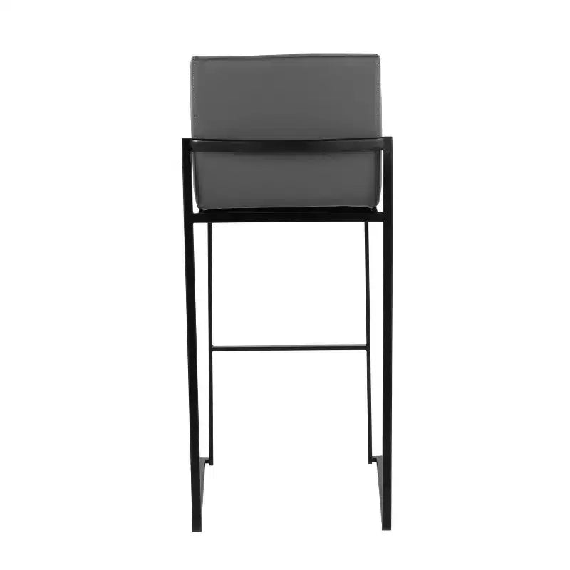 LumiSource Set of 3 Fuji High Back Barstools Black Steel/Gray PU