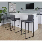 LumiSource Set of 3 Fuji High Back Barstools Black Steel/Gray PU