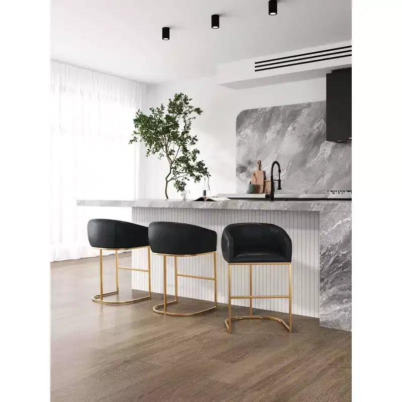 Manhattan Comfort Set of 3 Louvre Counter Height Barstools Black/Titanium Gold