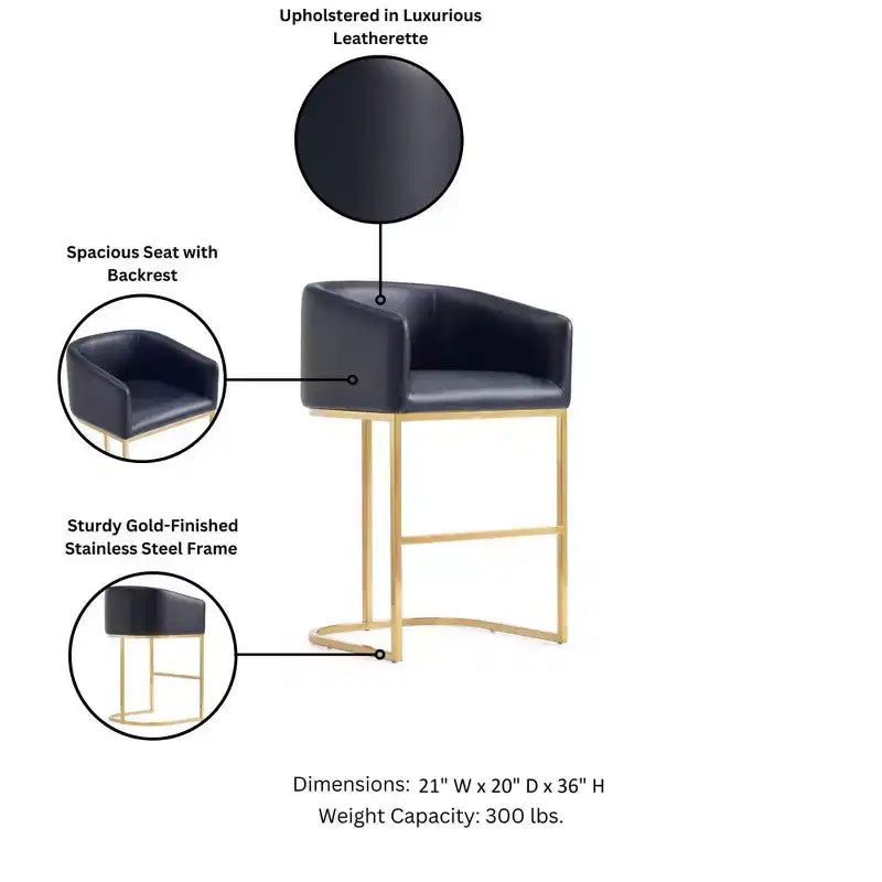 Manhattan Comfort Set of 3 Louvre Counter Height Barstools Black/Titanium Gold