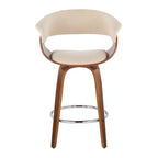Set of 2 Vintage Modern Counter Height Barstools: Fixed-Height, Swivel, Footrest, Polyester Upholstery - LumiSource
