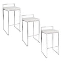 LumiSource Set of 3 Fuji Stacker Barstools Stainless Steel/White PU