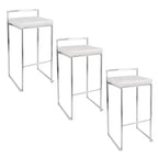 LumiSource Set of 3 Fuji Stacker Barstools Stainless Steel/White PU