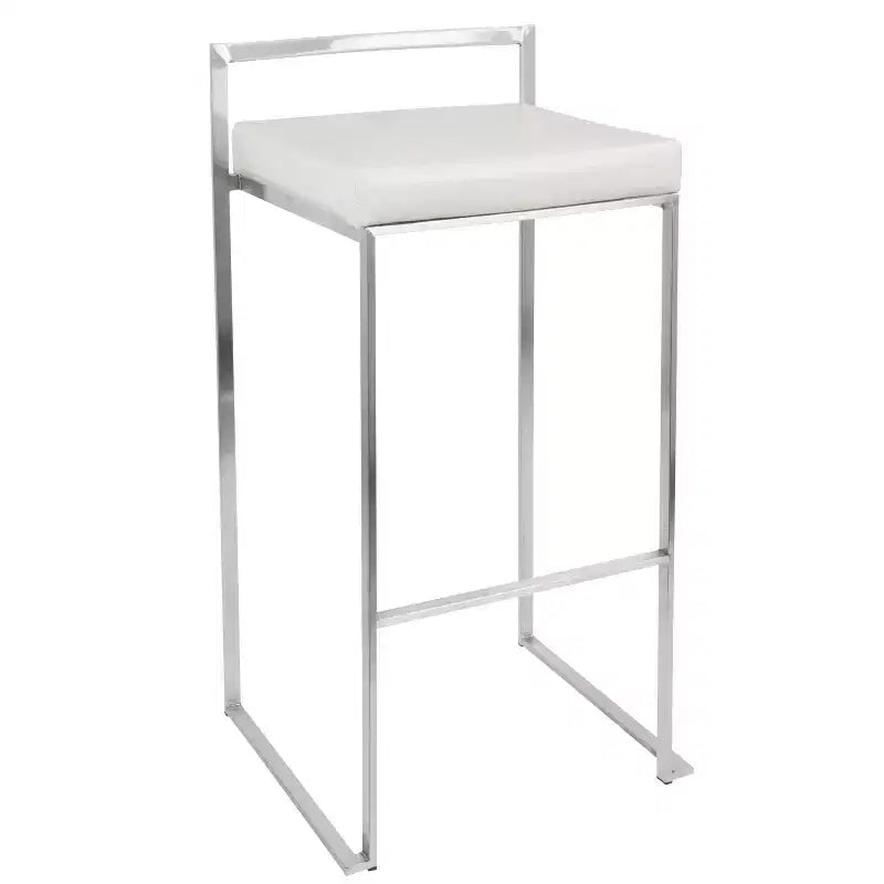 LumiSource Set of 3 Fuji Stacker Barstools Stainless Steel/White PU