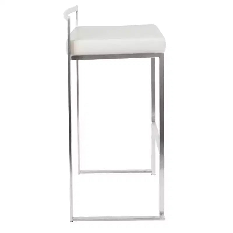 LumiSource Set of 3 Fuji Stacker Barstools Stainless Steel/White PU