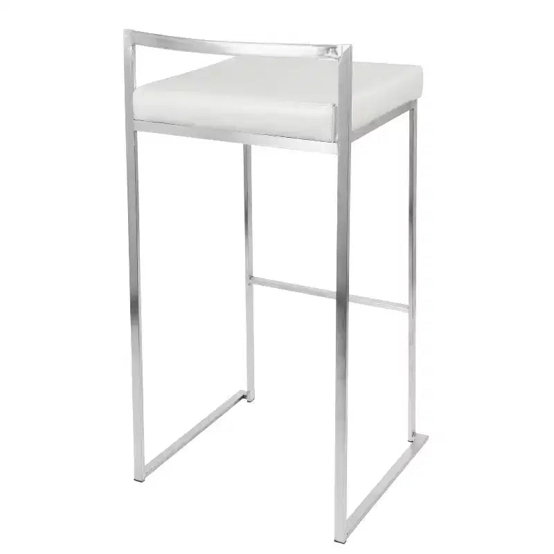 LumiSource Set of 3 Fuji Stacker Barstools Stainless Steel/White PU