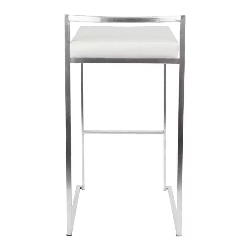 LumiSource Set of 3 Fuji Stacker Barstools Stainless Steel/White PU