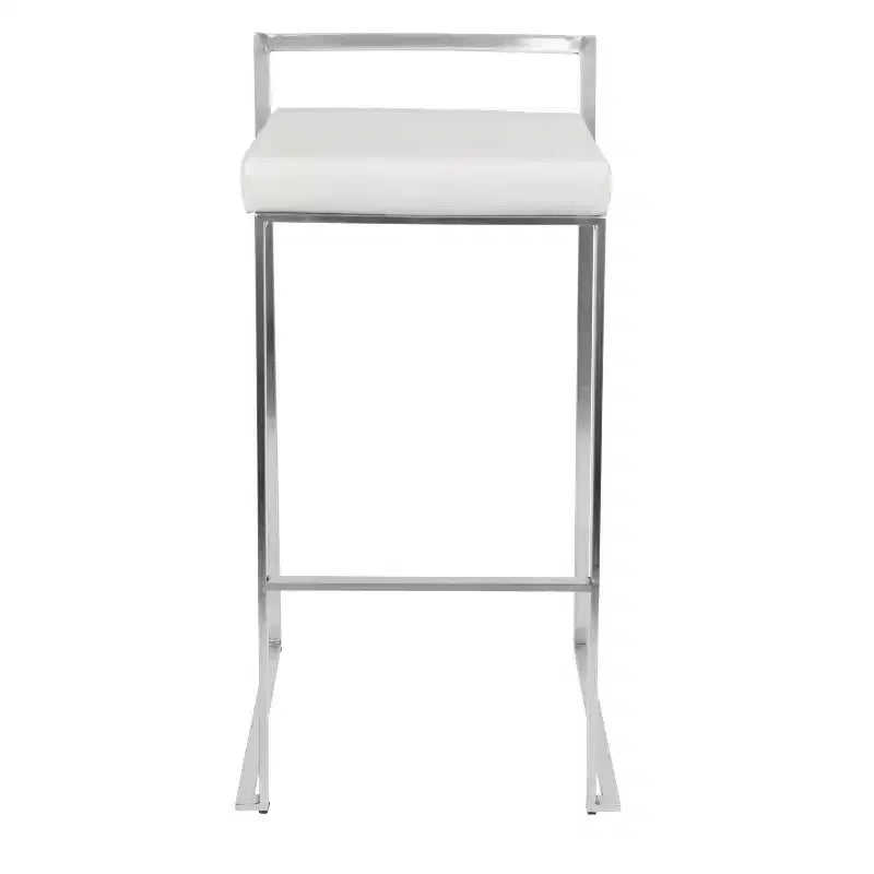 LumiSource Set of 3 Fuji Stacker Barstools Stainless Steel/White PU