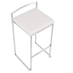 LumiSource Set of 3 Fuji Stacker Barstools Stainless Steel/White PU