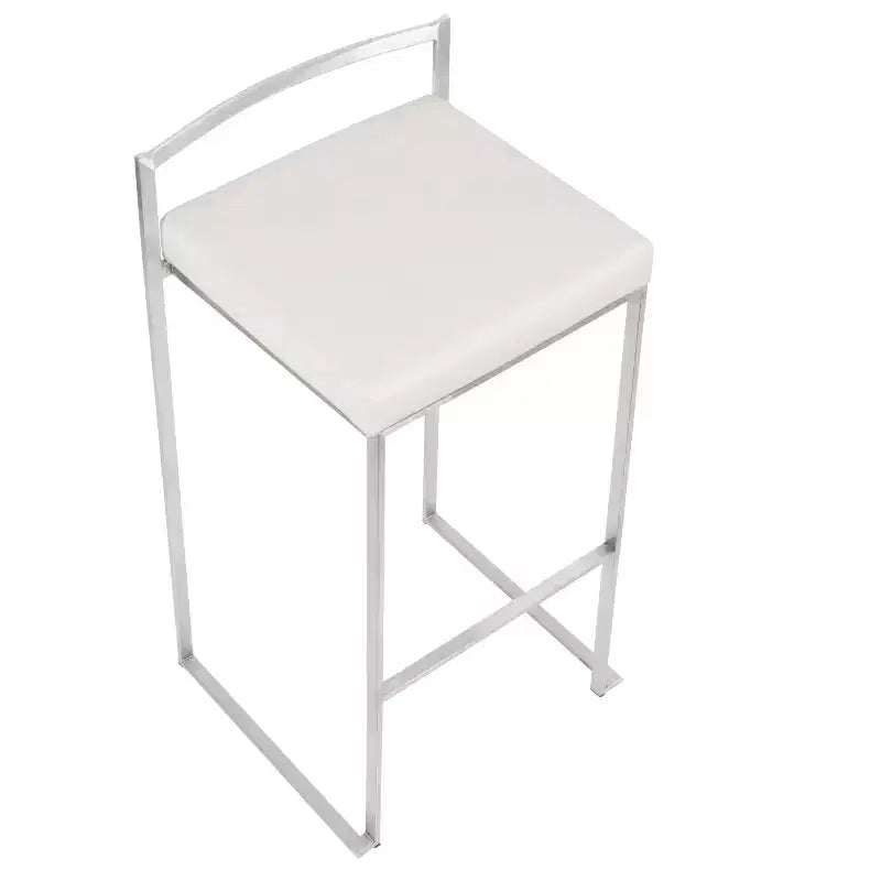 LumiSource Set of 3 Fuji Stacker Barstools Stainless Steel/White PU