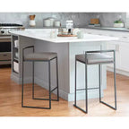 LumiSource Set of 3 Fuji Stacker Counter Height Barstools Black Metal/Gray PU